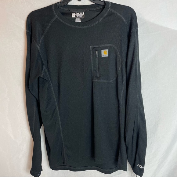 Carhartt Mens Force Black Waffle Knit Base Layer pocket workwear/Cabincore - Picture 1 of 9
